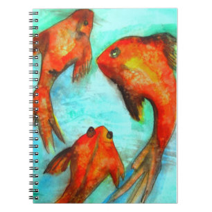 Carnet Poisson rouge orange oriental aquarelle oeuvre d'a