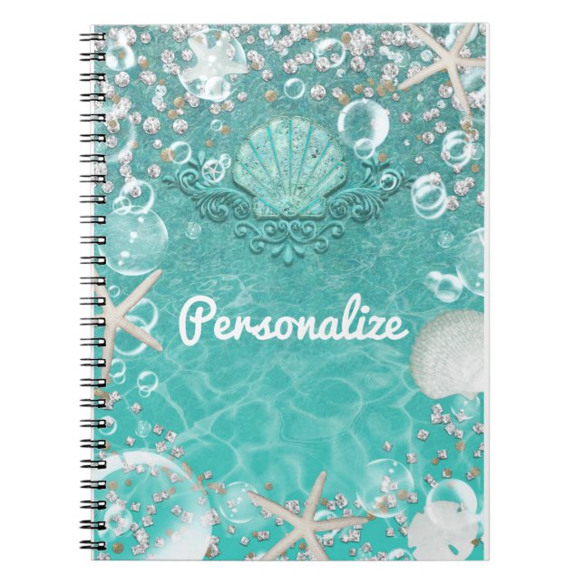Carnet Poisson turquoise de mer enchantée & bulles Glam d (Devant)
