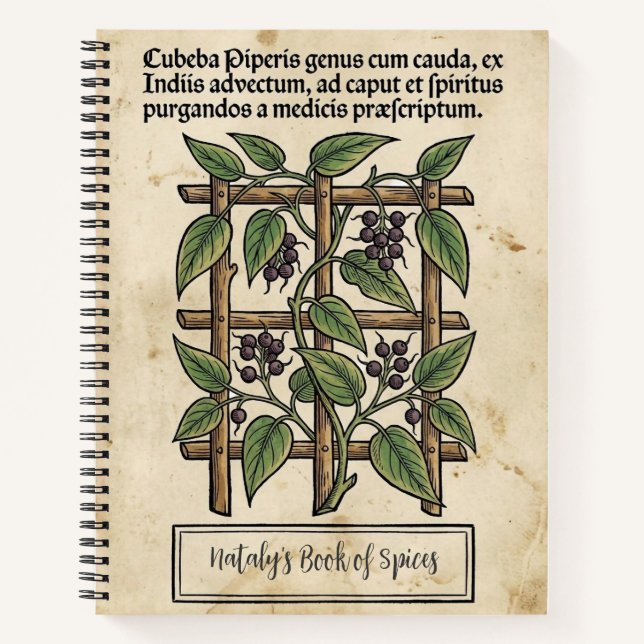 Carnet Poivre à queue: Cubèbe médiéval botanique (Devant)