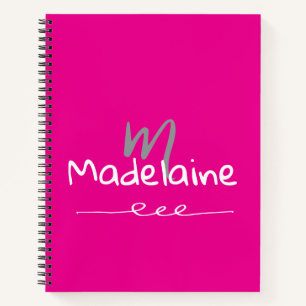 Carnet Police tracée à la main Monogramme rose blanc