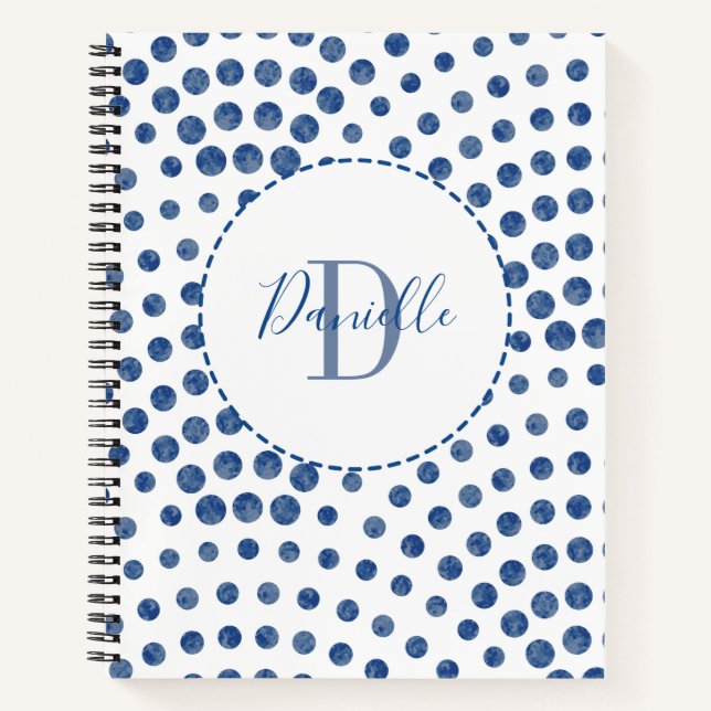 Carnet Polka Dot Blue Swils Nom du monogramme (Devant)