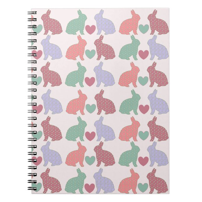 Carnet Polka Dot Bunnies et Coeurs Motif sur rose (Devant)