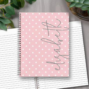 Carnet Polka Dot rose vierge script gris nom