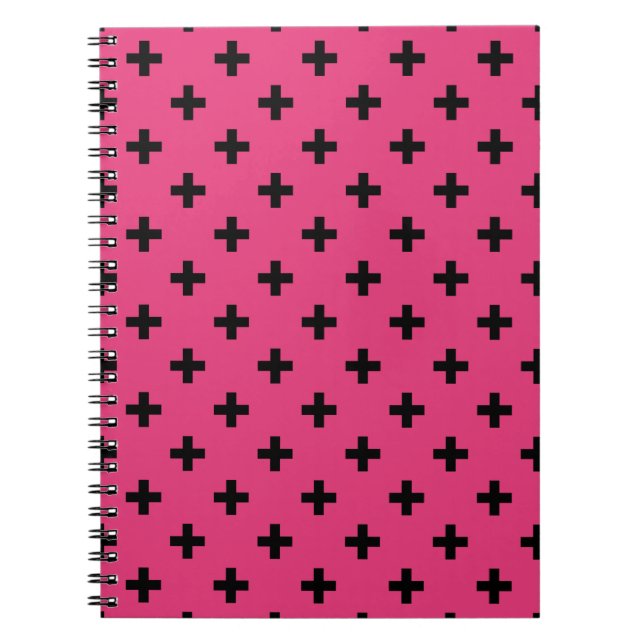 Carnet Polka noire croise sur fuchsia (Devant)