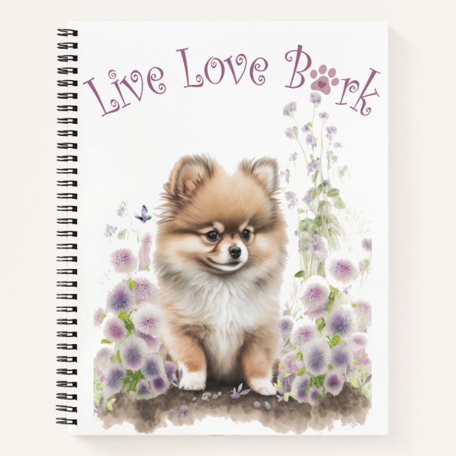 Carnet Pomeranian Chien Maman Floral (Devant)