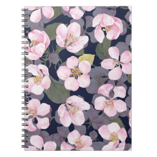 Carnet Pomme en fleurs : Aquarelle bleu foncé
