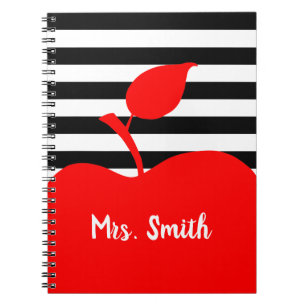 Carnet Pomme rouge personnalisée Grilles noir et blanc