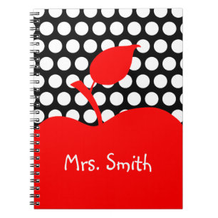 Carnet Pomme rouge personnalisée Pointe noir et blanc