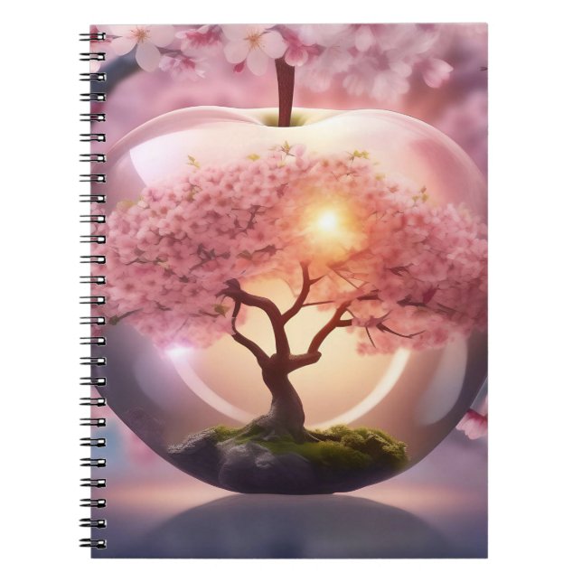 Carnet Pomme Translucide Rose Avec Scène Pommier, (Devant)