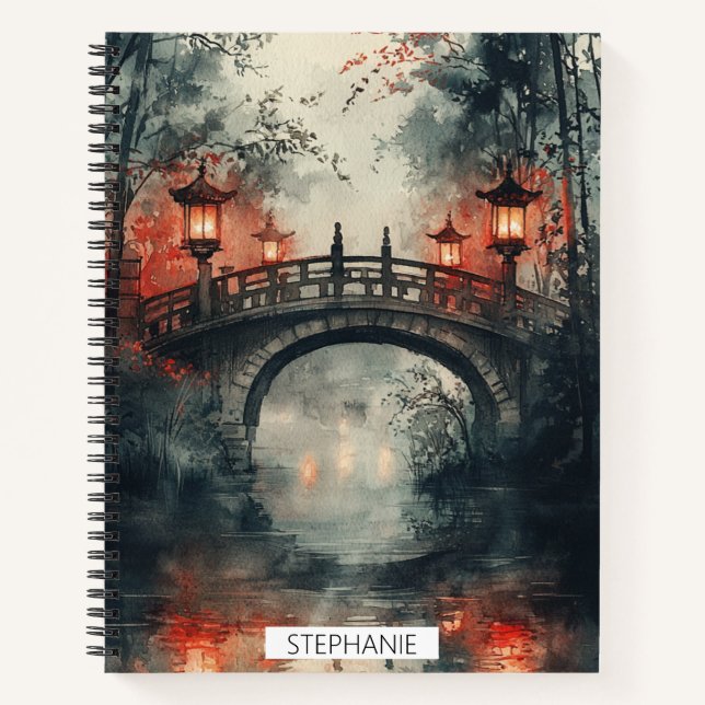 Carnet Pont de lanterne au clair de lune aquarelle (Devant)