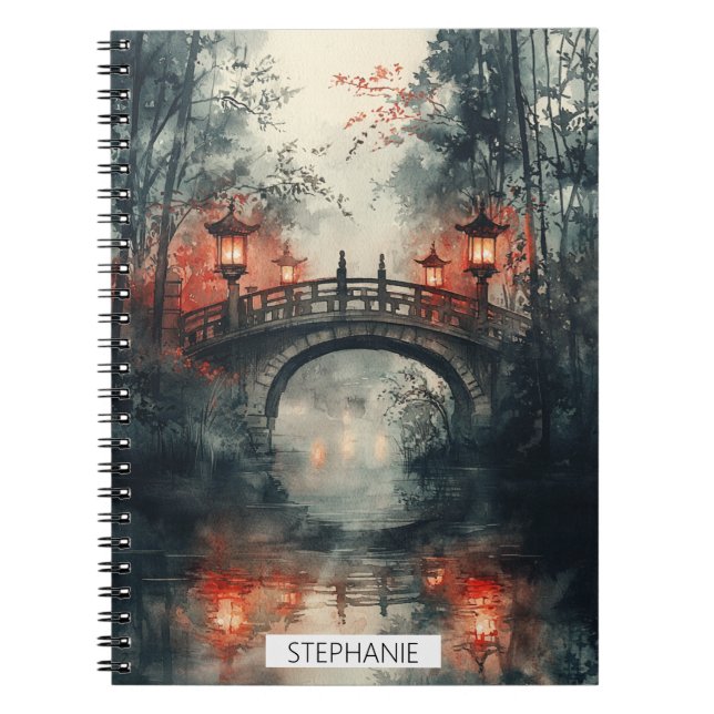 Carnet Pont de lanterne Clair de Lune Aquarelle (Devant)
