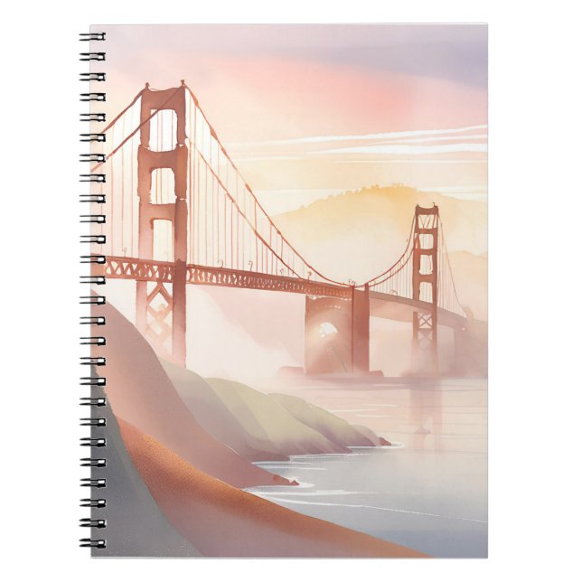 Carnet Pont Golden Gate | Belle aquarelle du lever du sol (Devant)
