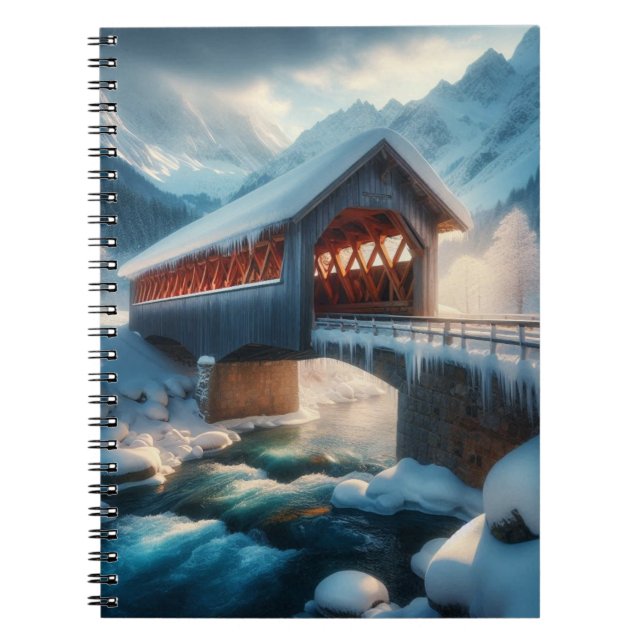 Carnet Pont hivernal enneigé & rivière (Devant)