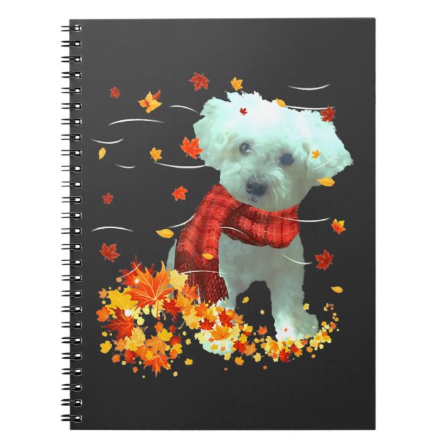 Carnet Poochon Écharpe d'automne - Chiens Feuilles d'auto (Devant)