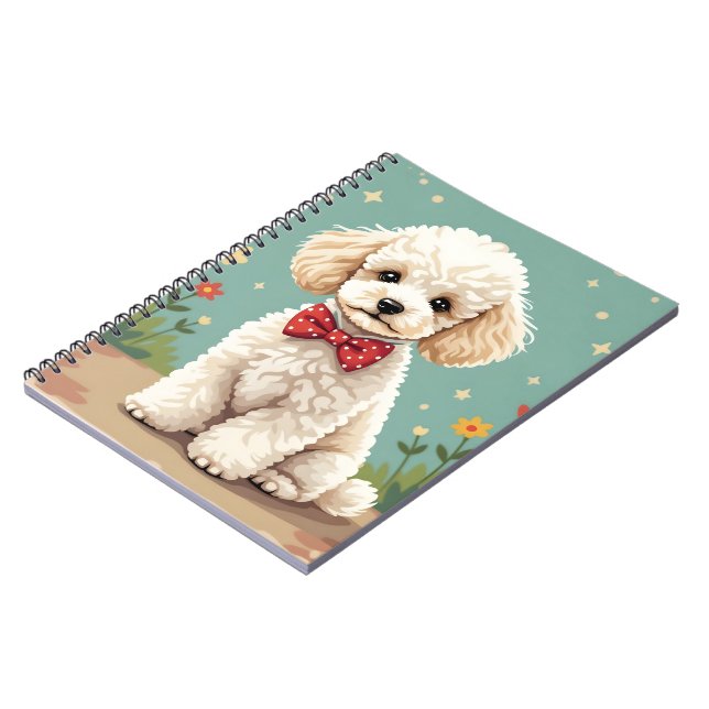 Carnet Poodle blanc adorable avec noeud papillon (Côté gauche)