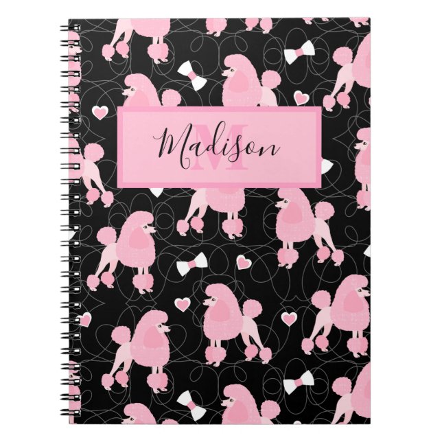 Carnet Poodles roses et vaches Nom du Motif et Monogramme (Devant)