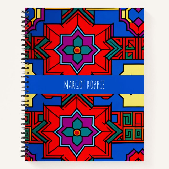 Carnet Pop up fleurs hexagonales Rouge Bleu Motif isométr (Devant)
