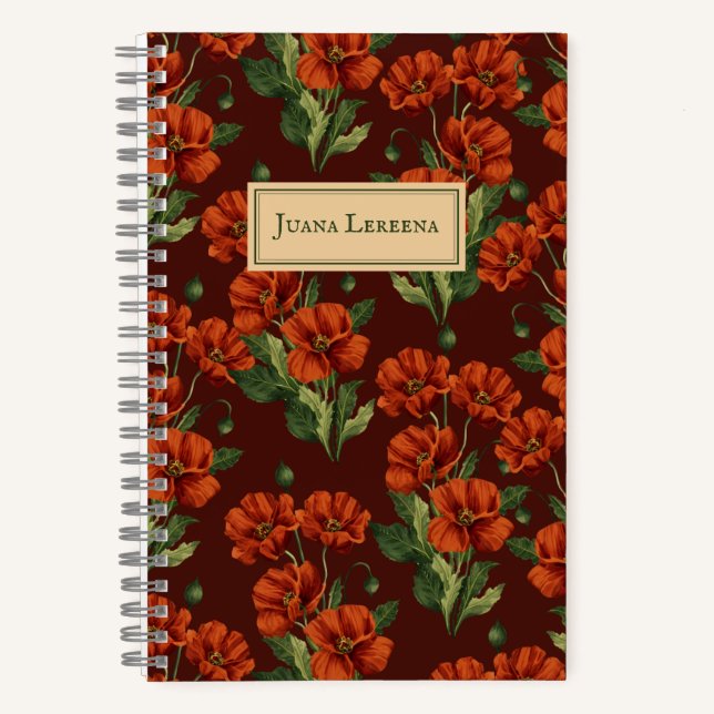 Carnet Poppies Crimson Dark Botanical (Recto)