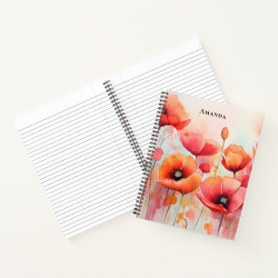 Carnet Poppies d'aquarelle rouge dans un champ