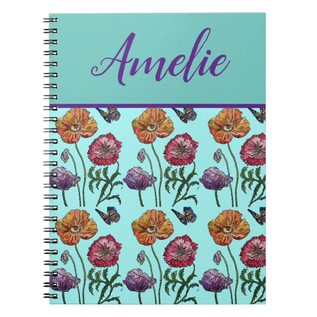 Carnet Poppies de pavot Red Shabby Chic Aqua Floral Fleur (Devant)
