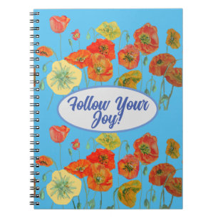 Carnet Poppies de pavot rouge Orange floral Bleu Votre jo