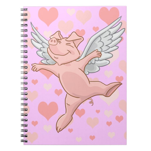 Carnet Porc de vol et bloc - notes rose de coeurs (Devant)