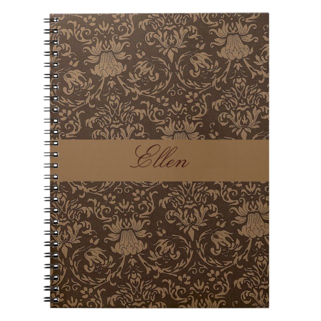 Carnet portable damassé marron personnalisé (Devant)