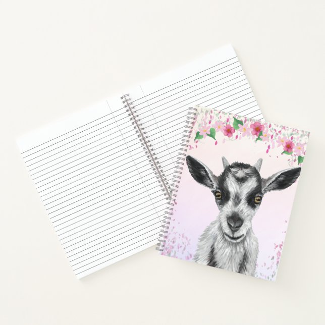 Carnet Portable de chèvre blanche avec fleurs (Intérieur)