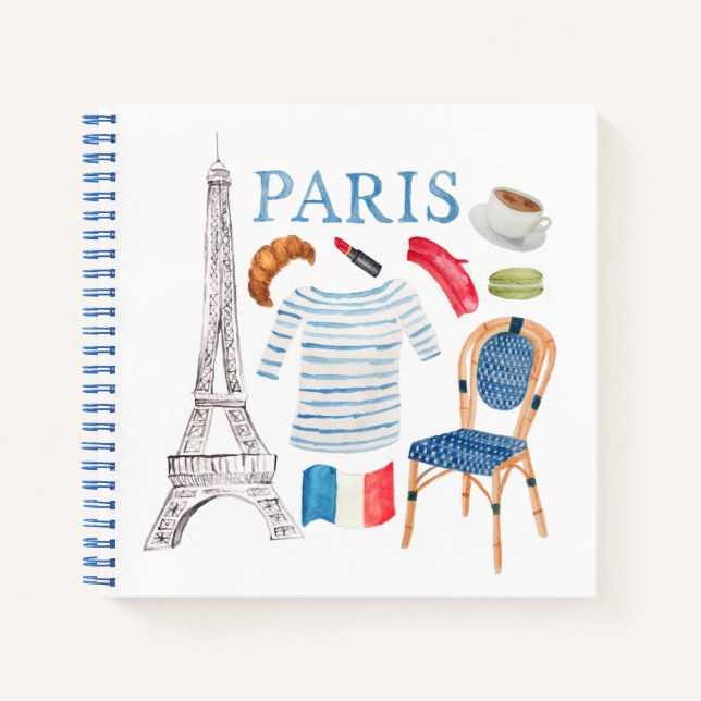 Carnet Portable Paris Aquarelle Doodles (Devant)