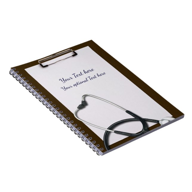 Carnet Porte-bloc marron médical avec stéthoscope (Côté Droit)