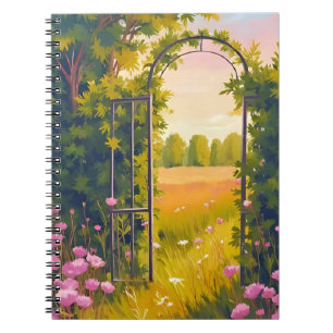 Carnet Porte de jardin Fleurs roses aquarelle botanique
