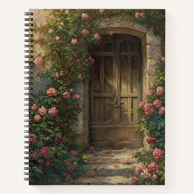 CARNET PORTE EN BOIS FONCÉ AVEC FLEURS ROSES (Devant)
