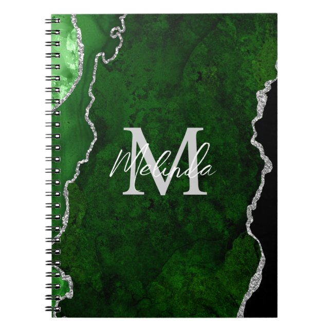 Carnet Porte en marbre vert et argent (Devant)