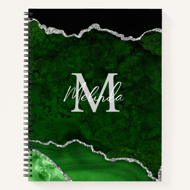 Carnet Porte en marbre vert et argent (Devant)