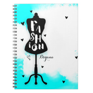 Carnet Porte-mannequin FASHION Aqua & Blanc avec Cœurs