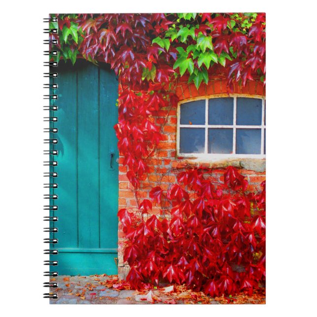 Carnet Porte Turquoise pittoresque avec feuilles d'automn (Devant)
