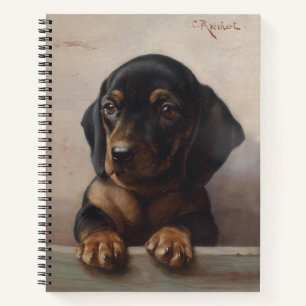 Carnet Portrait à l'huile d'un chiot teckel vintage