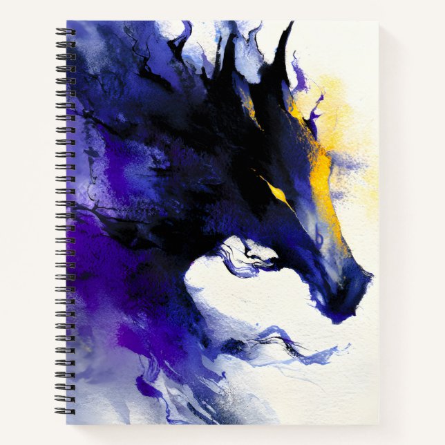 Carnet Portrait abstrait aquarelle cheval noir (Devant)