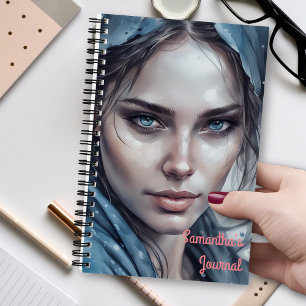 Carnet Portrait aquarellé de femme aux teintes bleues