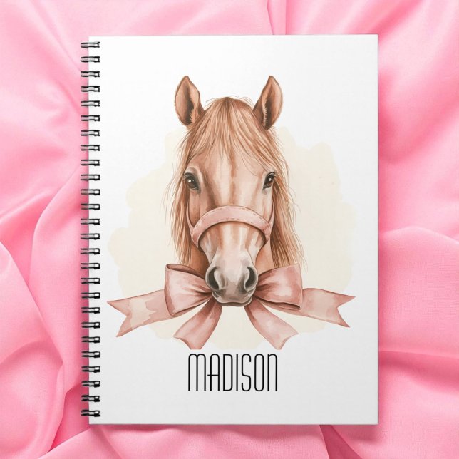 Carnet Portrait d'animal à l'aquarelle de cheval mignon a (Horse Cute Bow Girly Watercolor Animal Portrait Notebook)