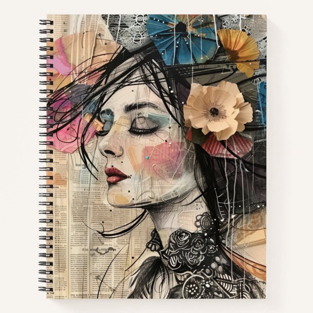Carnet Portrait d'art en collage multimédia (2) (Devant)