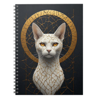 Carnet Portrait de chat blanc avec halo géométrique doré