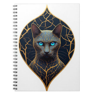 Carnet Portrait de chat noir avec diamant géométrique or 