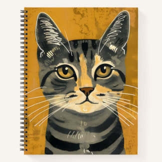 Carnet Portrait de chat tigré minimaliste rétro vintage