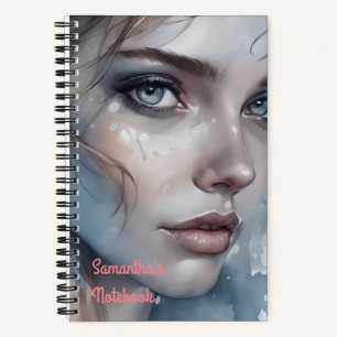 Carnet Portrait de femme aux tons bleus aquarelle