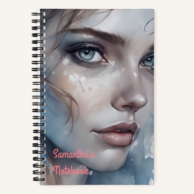 Carnet Portrait de femme aux tons bleus aquarelle (Recto)