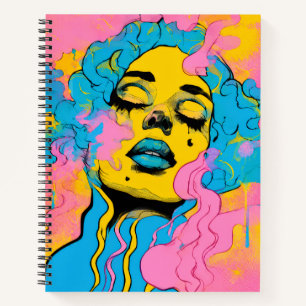 Carnet Portrait de femme psychédélique coloré Pop Art