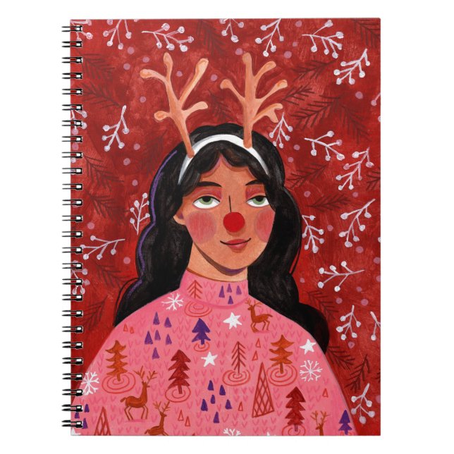 Carnet Portrait de femme renne de Noël (Devant)