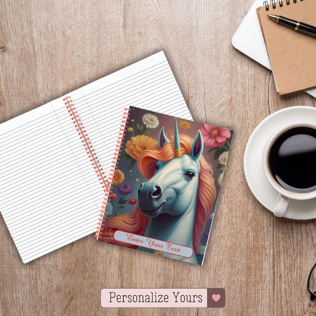 Carnet Portrait de Fleur Licorne Blanche Personnalisé (Personalized White Unicorn Flower Portrait Notebook)