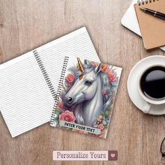Carnet Portrait de Licorne Blanche Personnalisé